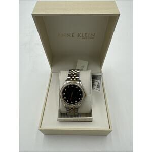 Anne Klein 12/7743BMTT Women’s 36mm Crystal Accent Black MOP Dial Watch – NWT